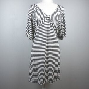 Max Studio Gray & White Striped‎ V-Neck Midi Dress Size Large